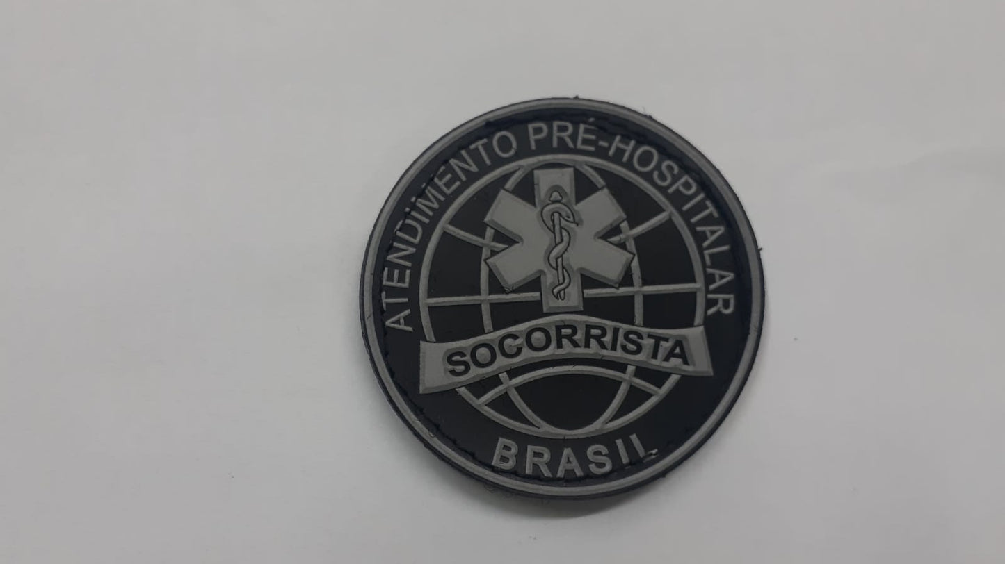Distintivo emborrachado redondo Atendimento Pré-hospitalar Brasil SOCORRISTA