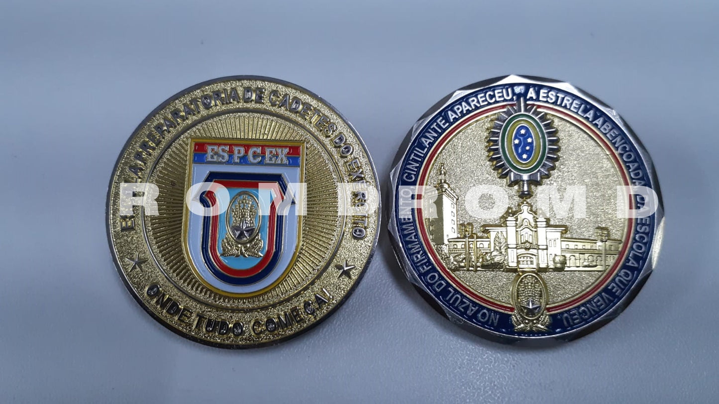 MOEDA ( COIN ) EM 3D ALTO-RELEVO: ESCOLA PREPARATORIA DE CADETES DO EXERCITO ( EsPCEx ) GOLD