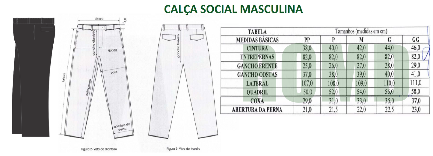 Uniforme Exército: Calça preta de rancho (unissex) medidas masculinas