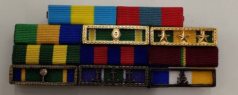 Placa com 5 barretas de medalha militar de TRILHO - fixacao por SUPER-IMÃ ou PINO