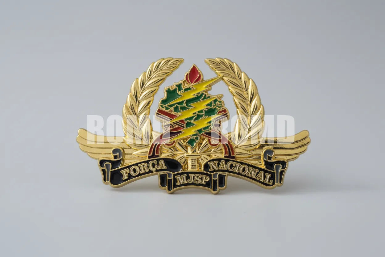 Distintivo brevê metalico Força Nacional DOURADO SEM ESTRELA, ALTO RELEVO