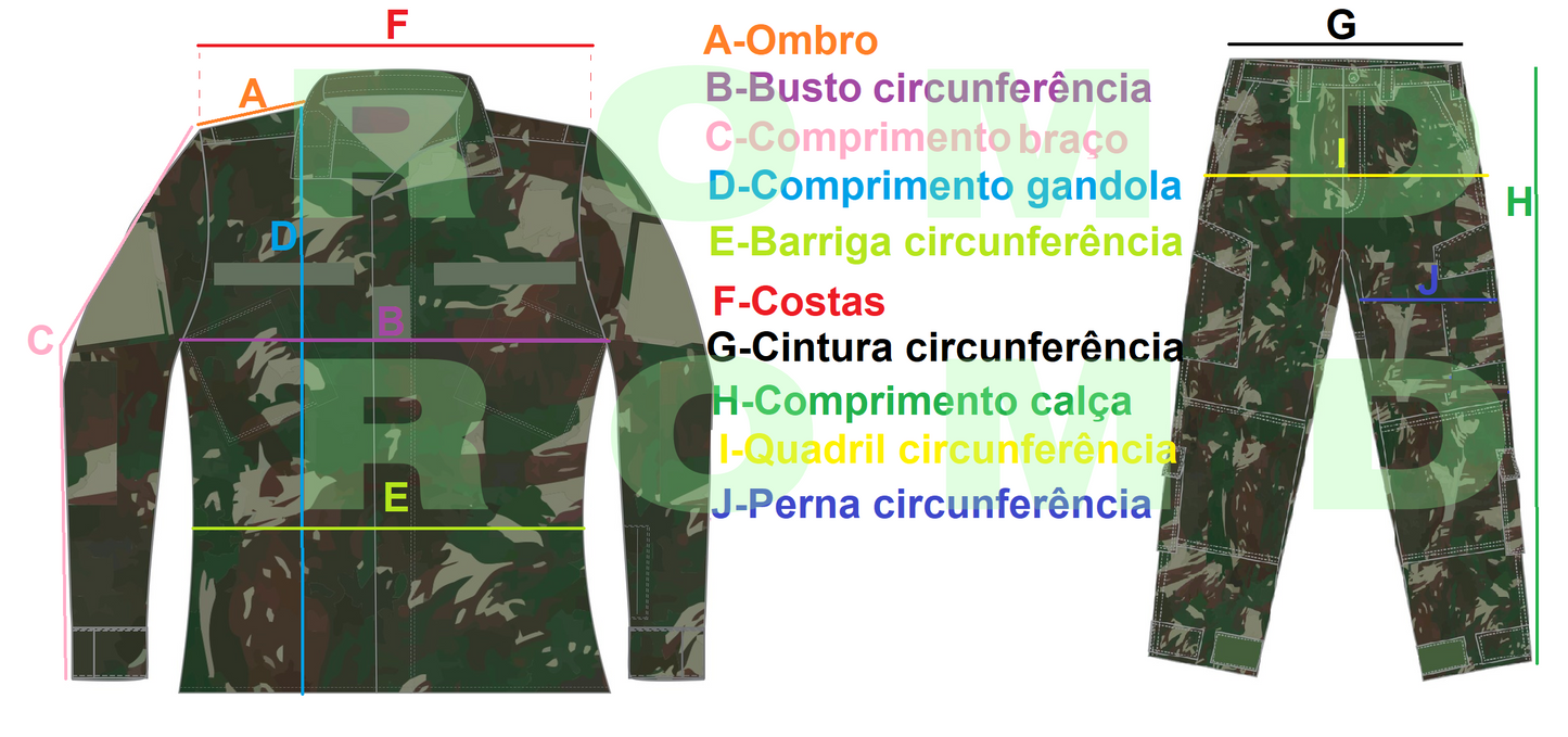 CONJUNTO DE COMBATE CAMUFLADO EXÉRCITO sob medida COM TODOS OS BORDADOS