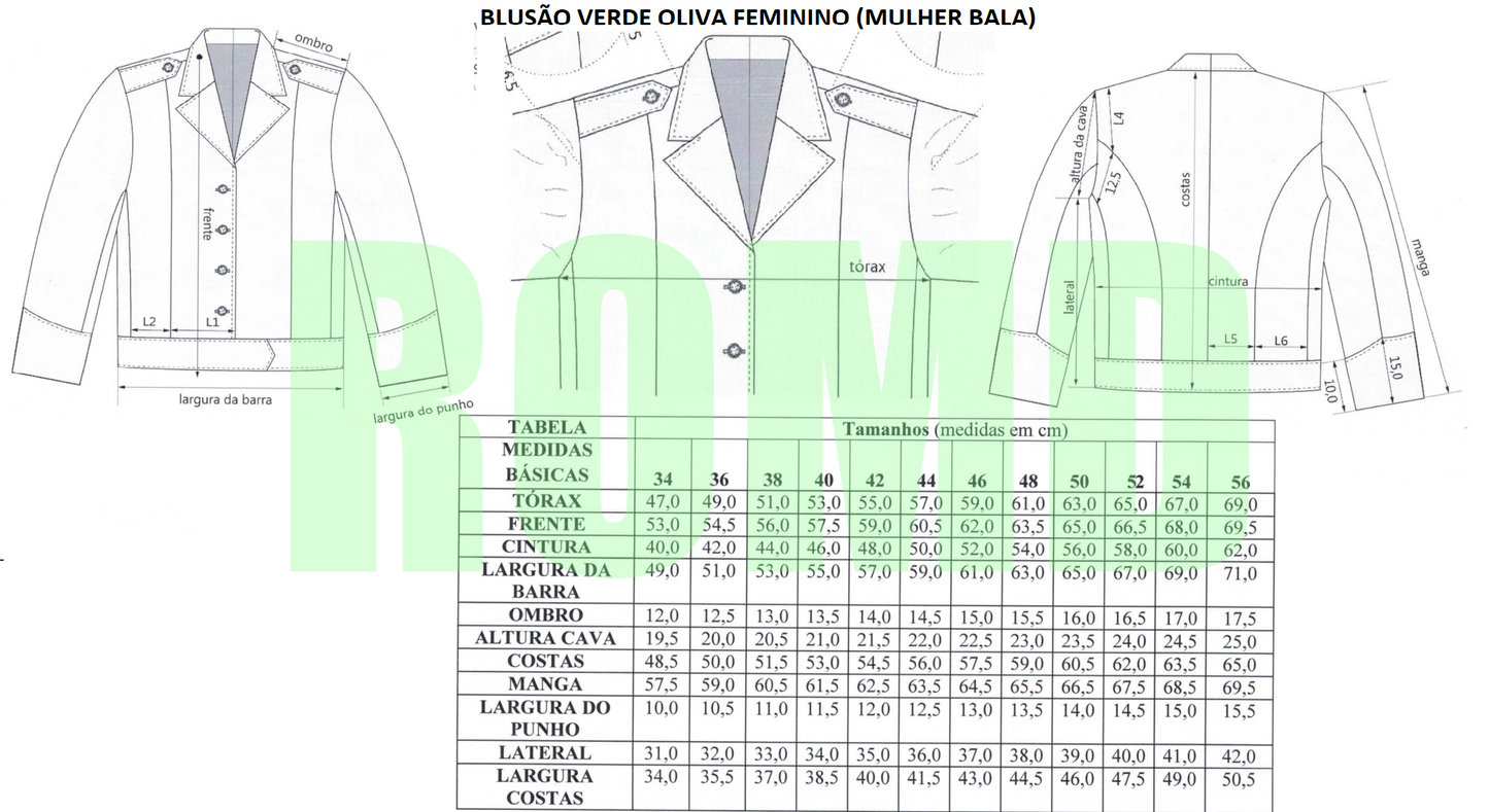Blusão verde-oliva Feminino Exército