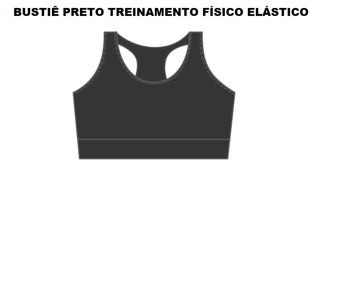 Uniforme Treinamento Físico: Bustiê preto treinamento físico malha elástica