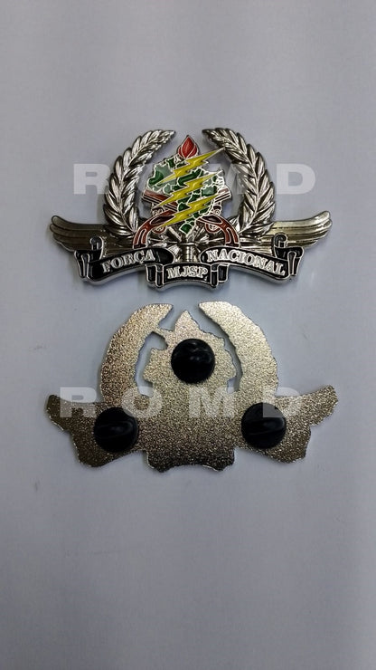 Distintivo brevê metalico Força Nacional Praça MJSP em alto-relevo imagem em altadefinição - UN