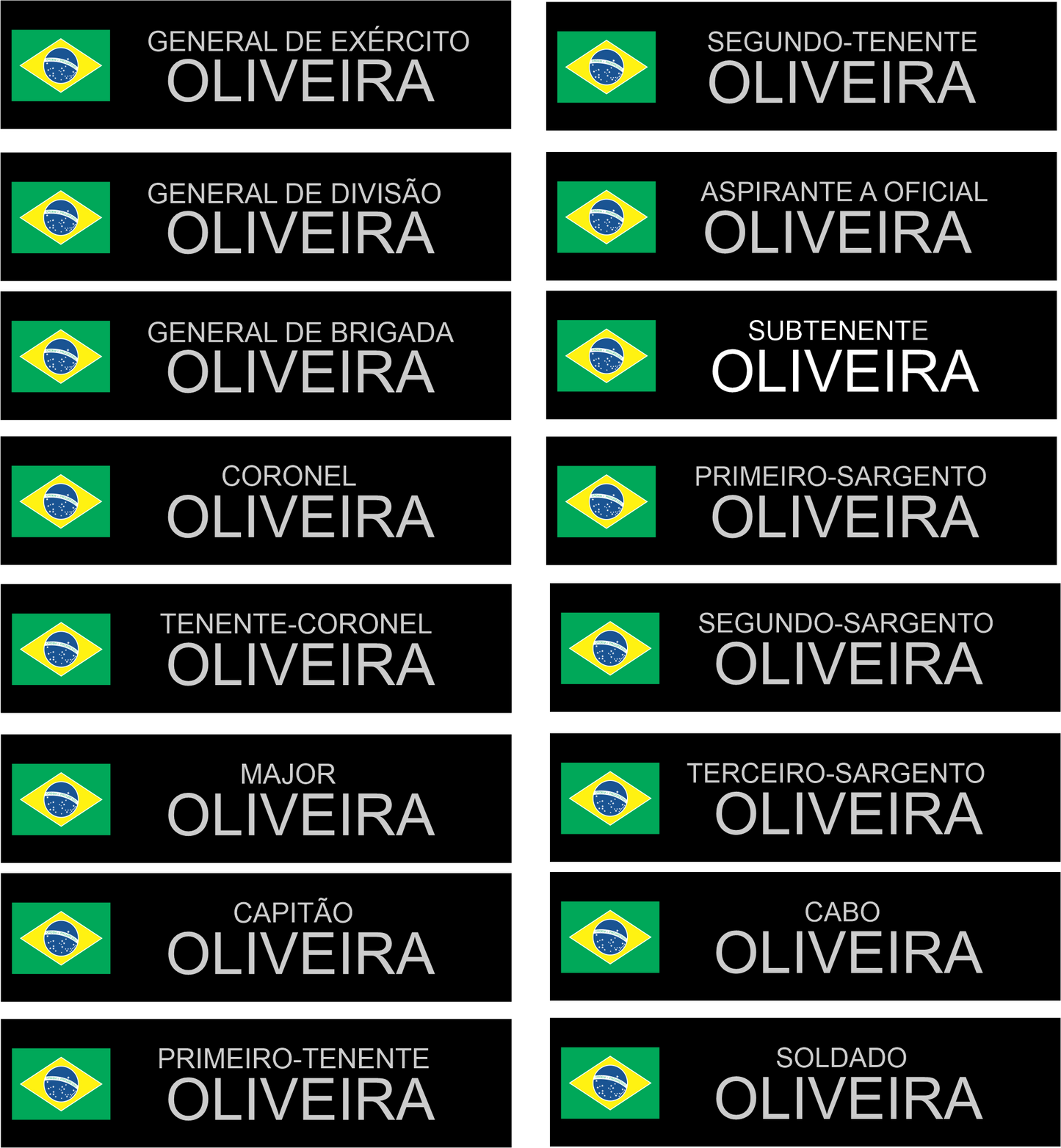 PLAQUETA DE IDENTIFICAÇÃO ACRÍLICA EXÉRCITO MODELO NOVO FIXAÇÃO POR SUPER IMÃ ou PINO  100 UNIDADES